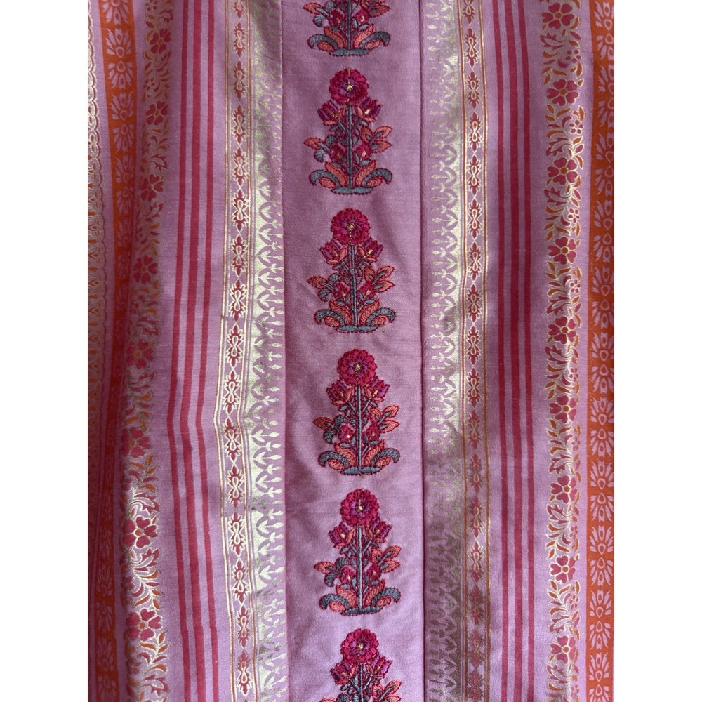 Tanisha Women's Pink Gold Floral Print Regular A-line Kurta Top Only Size Medium - Picture 6 of 11